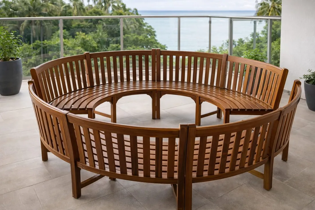 TEAK GARDEN BENCH BENCH 4Pcs Circular 8 Seater