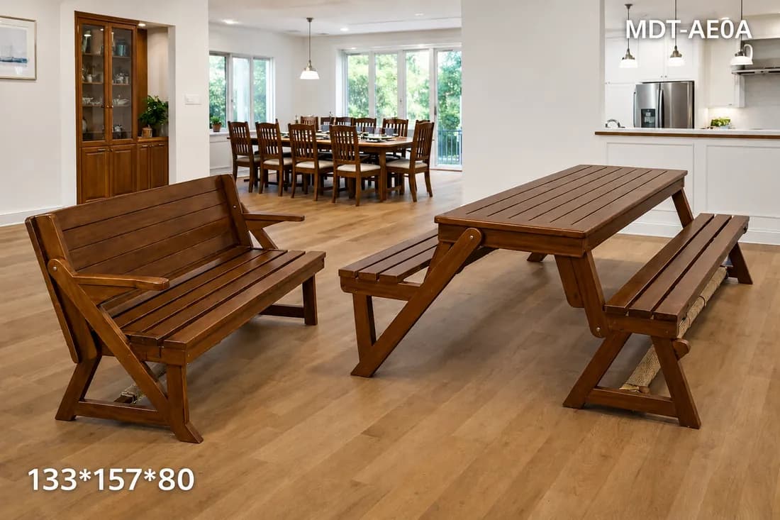 TEAK Foldable Magic Bench DINING TABLE 3 Seater