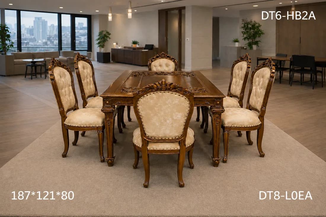 TEAK CARVING DINING TABLE 6 Seater