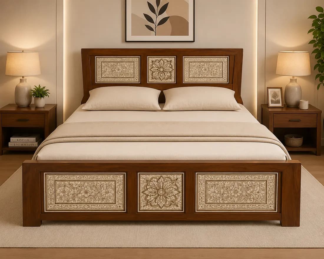 Mahogony QUEEN BED MARBLE FINISH