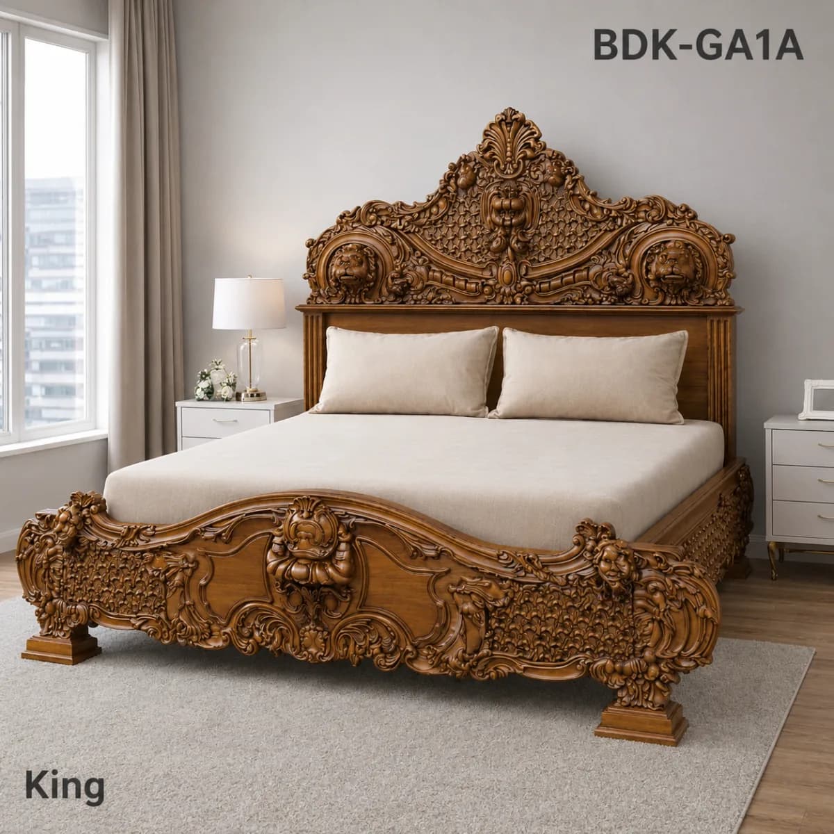TEAK KING BED DIPPAN RACOCO MAWAR
