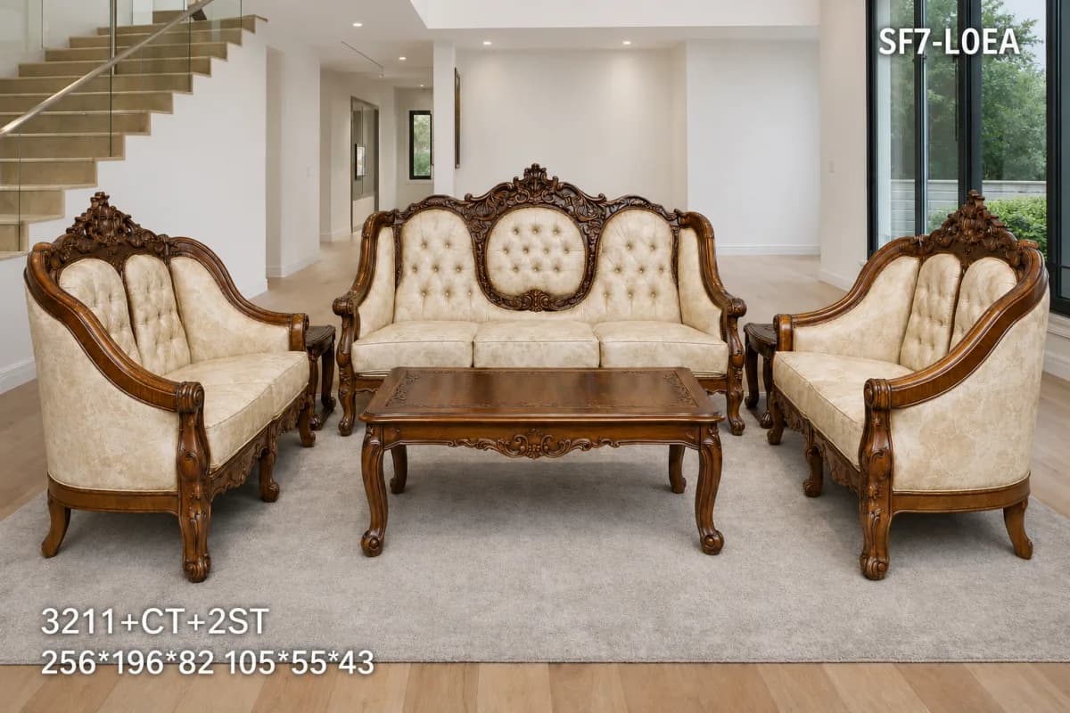 TEAK KING SOFA 7 Seater With Center Table and 2 Side Table