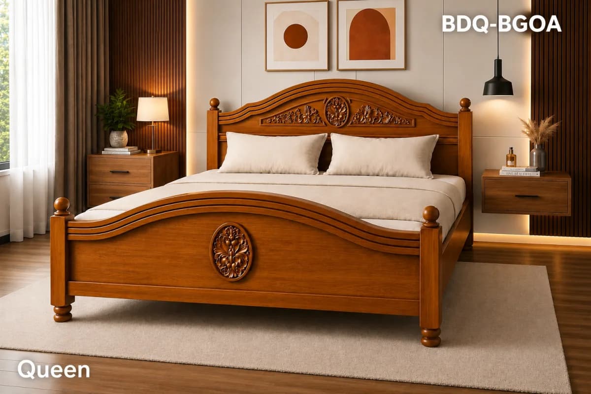 TEAK QUEEN BED CARVING