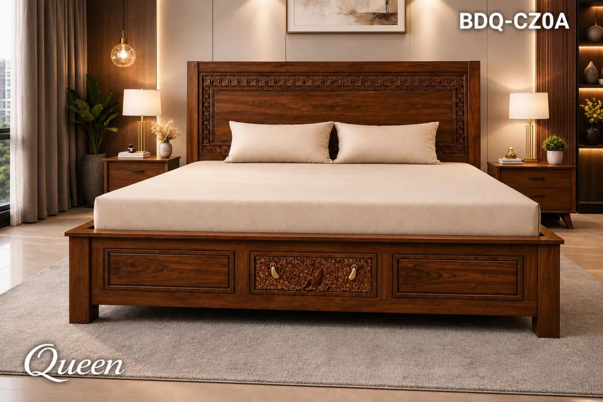 TEAK QUEEN BED CARVING