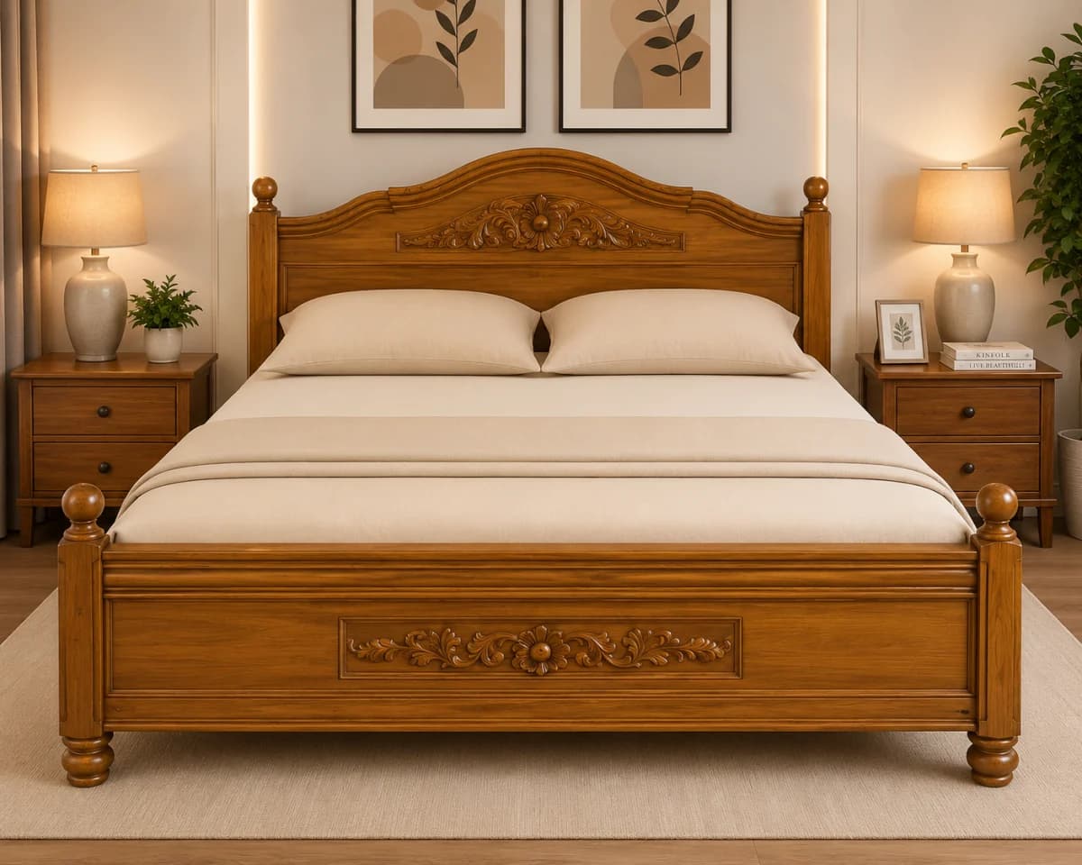 TEAK QUEEN BED CARVING