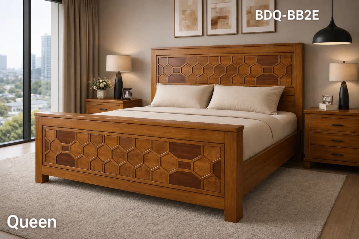 TEAK QUEEN BED HIGH HEADER