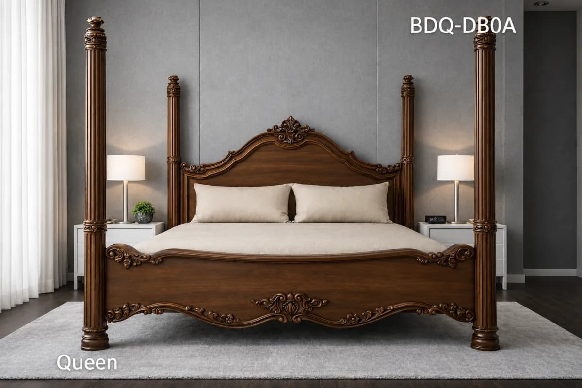 TEAK QUEEN BED RACOCO