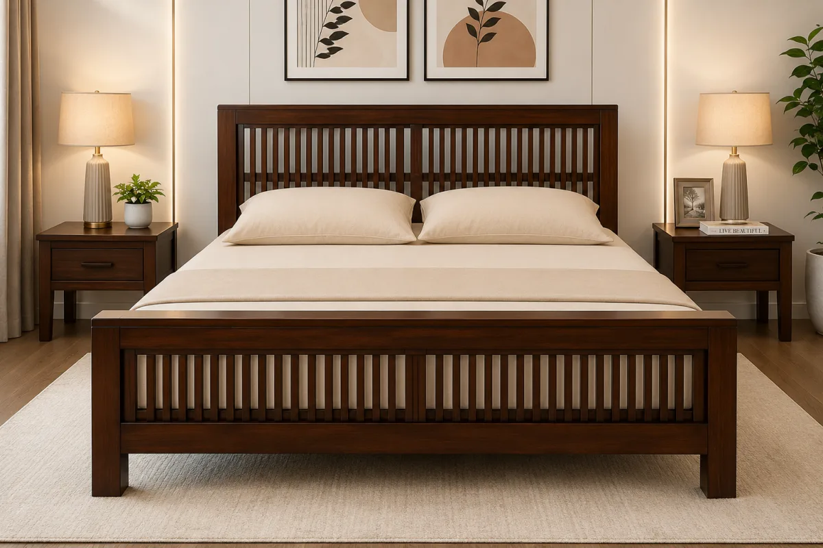 TEAK QUEEN BED Stripe