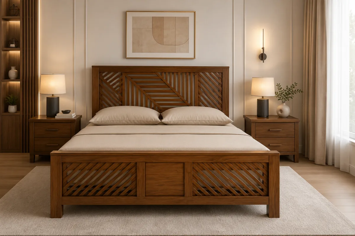 TEAK QUEEN BED Stripe