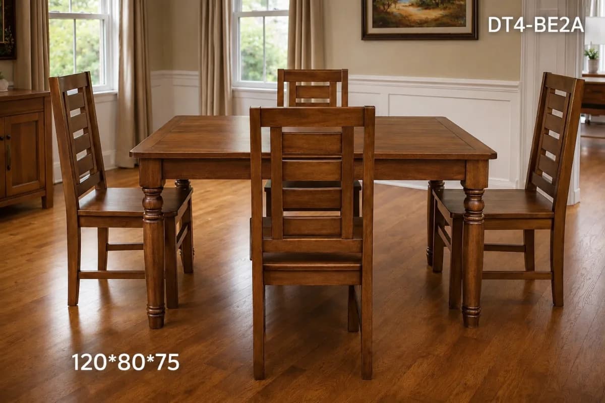 TEAK SIMPLE HIGH REST CHAIR DINING TABLE 4 Seater