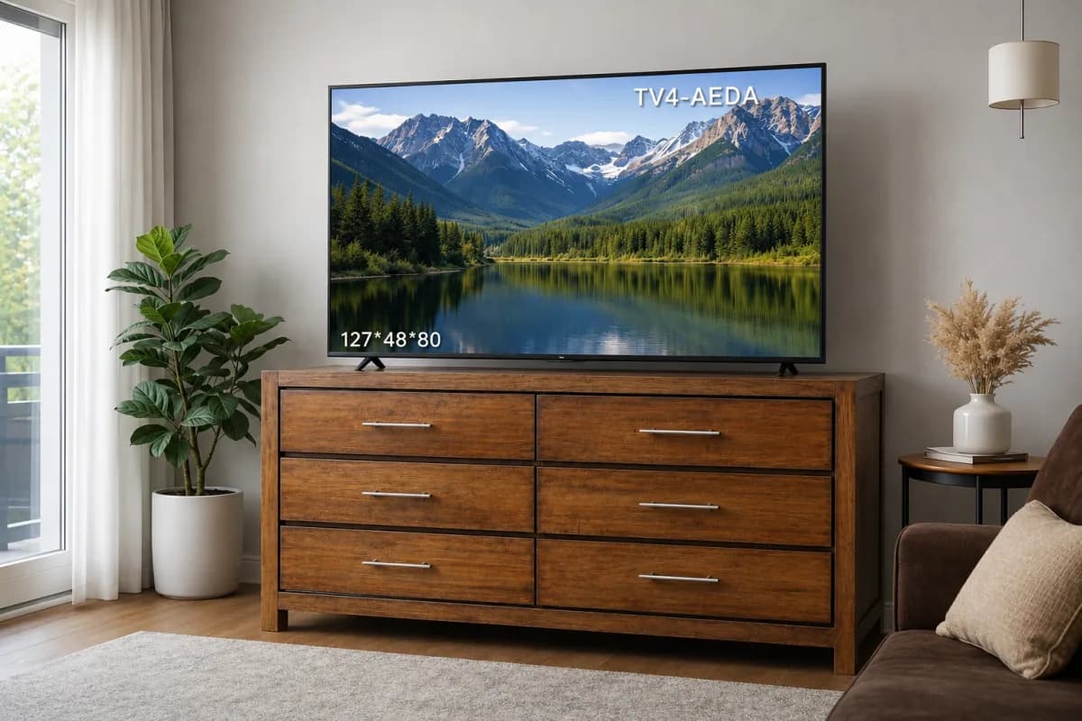 TEAK TV STAND STORAGE 4'2"