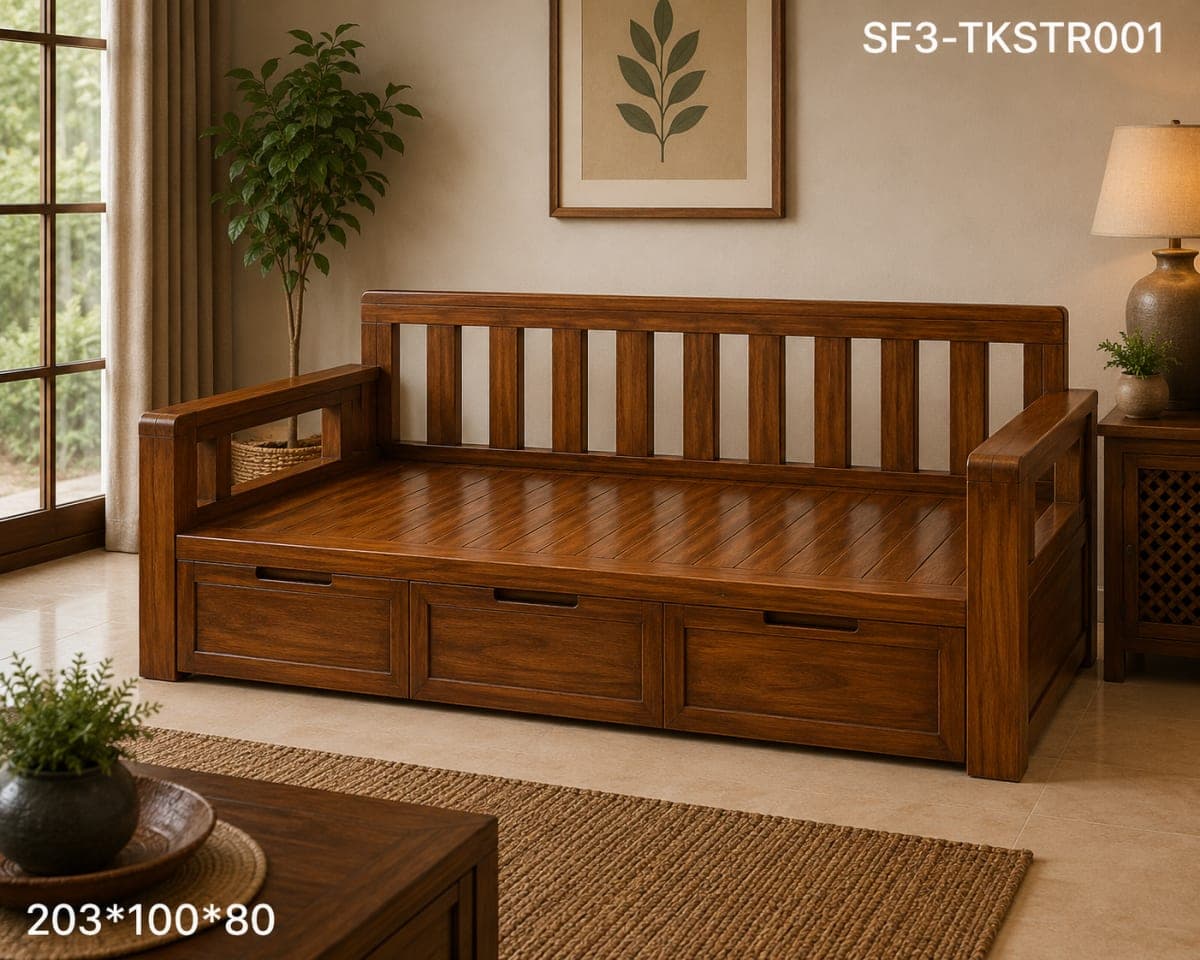 TEAK WOOD 3 SEATER STORAGE SOFA
