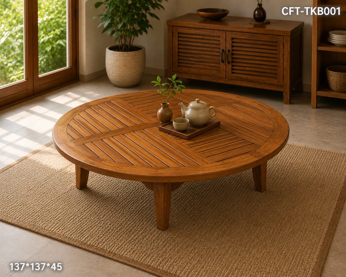 TEAK WOOD LOW SITTING ROUND DINNING TABLE