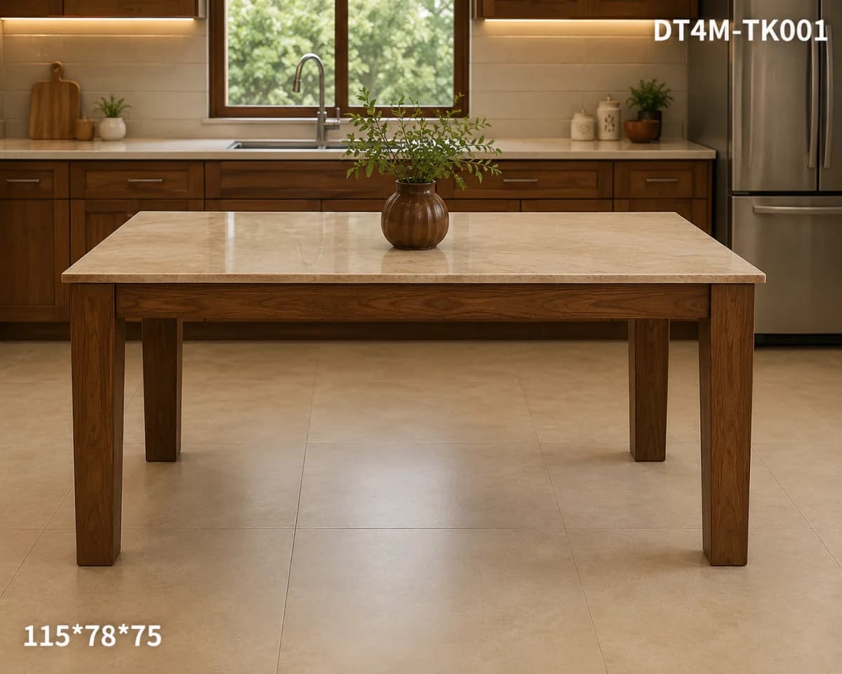 TEAK WOOD MARBLE TOP 4 SEATER DINING DET