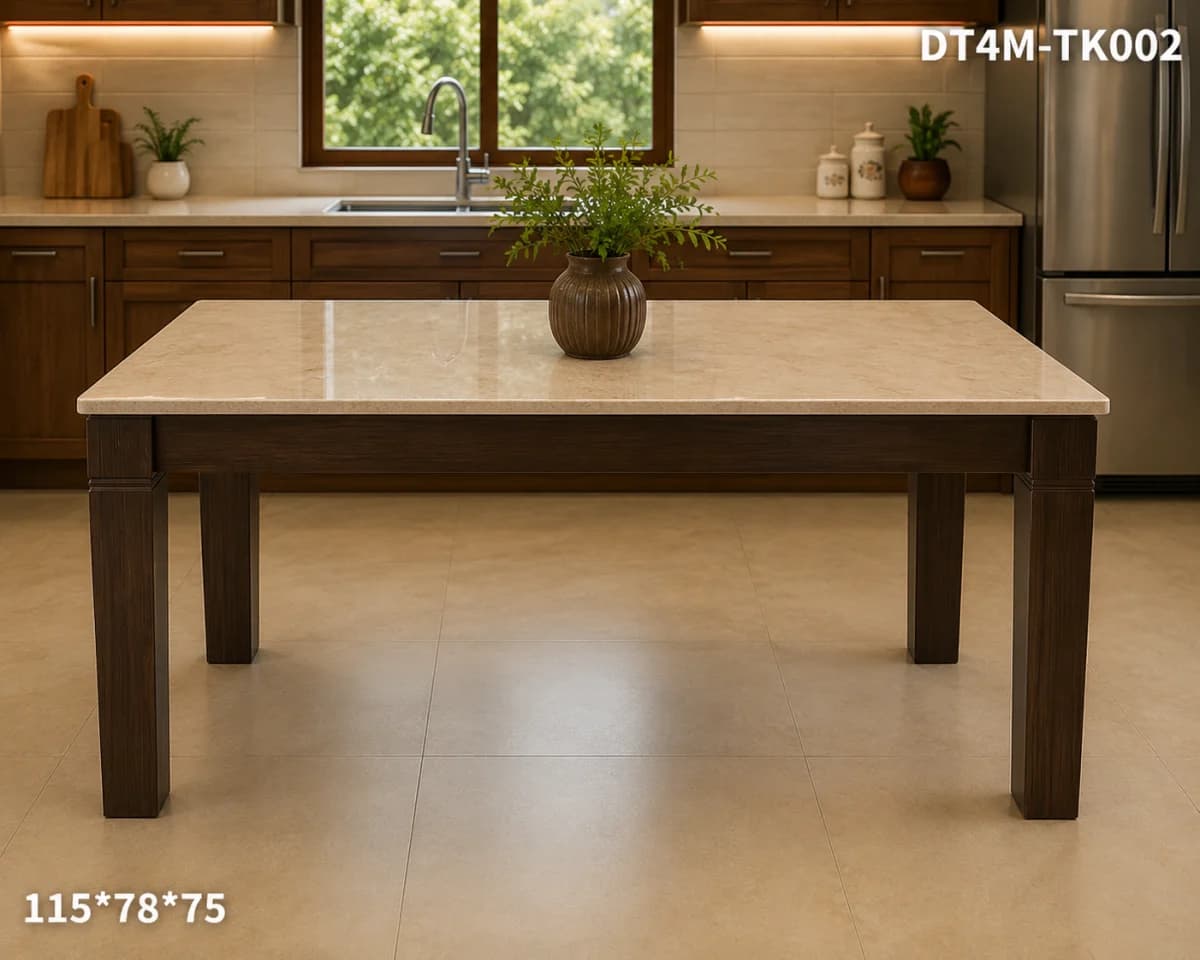 TEAK WOOD MARBLE TOP 4 SEATER DINING DET
