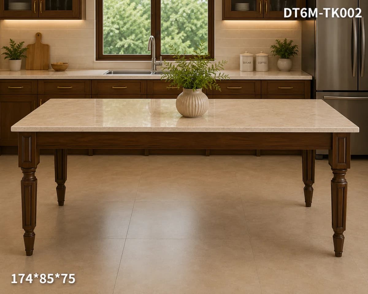 TEAK WOOD MARBLE TOP 6 SEATER DINING DET