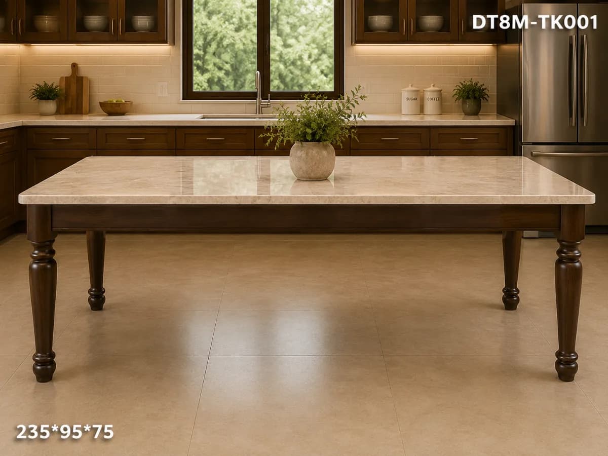 TEAK WOOD MARBLE TOP 8 SEATER DINING DET