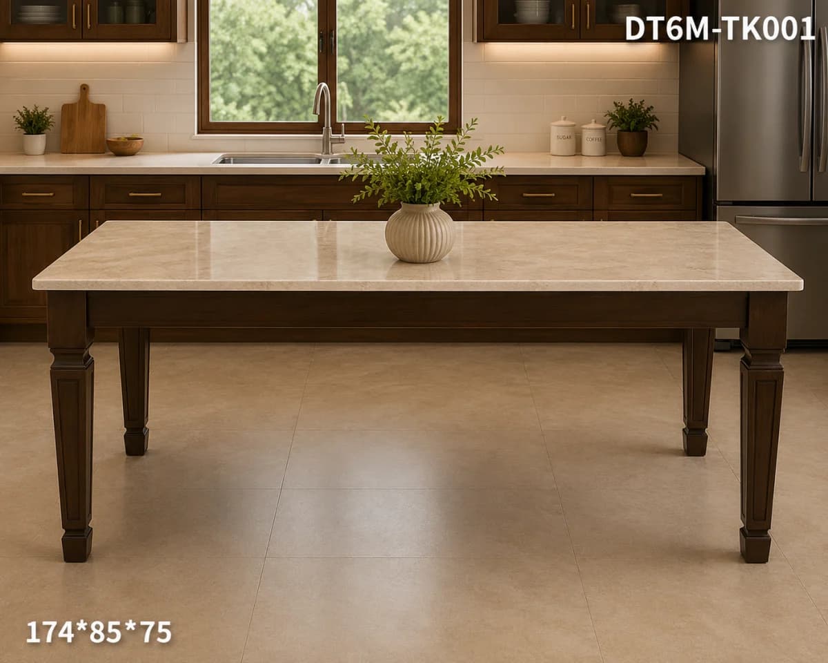 TEAK WOOD MARBLE TOP 6 SEATER DINING DET