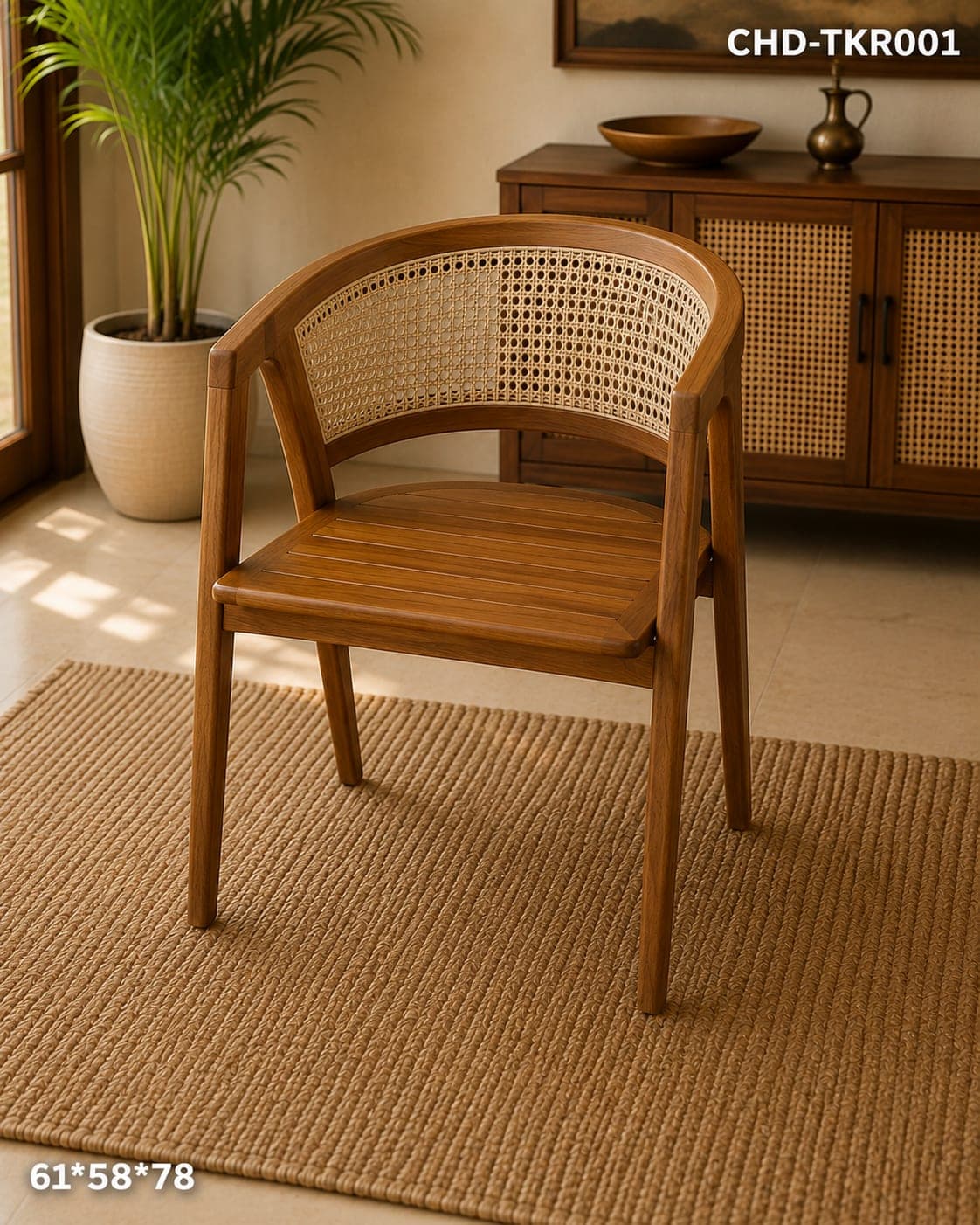 Teak Wood Rattan Dining Chair