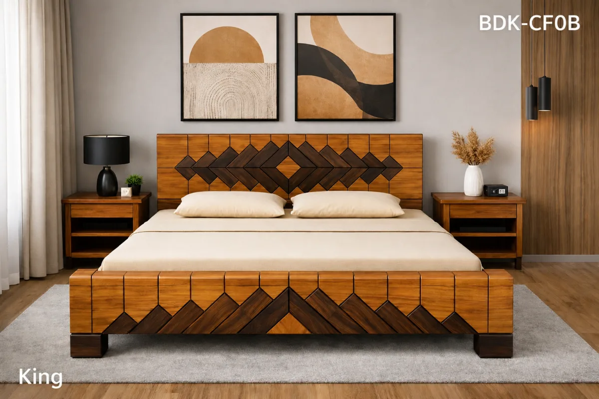 TEAK/ ROSE KING BED ROSE and TEAK 3D