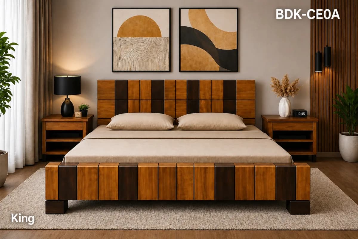 TEAK/ ROSE KING BED ROSE and TEAK 3D