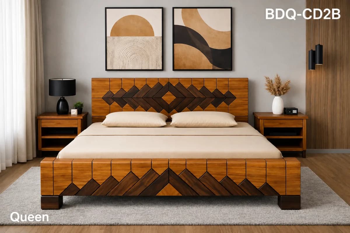 TEAK/ ROSE QUEEN BED ROSE and TEAK 3D