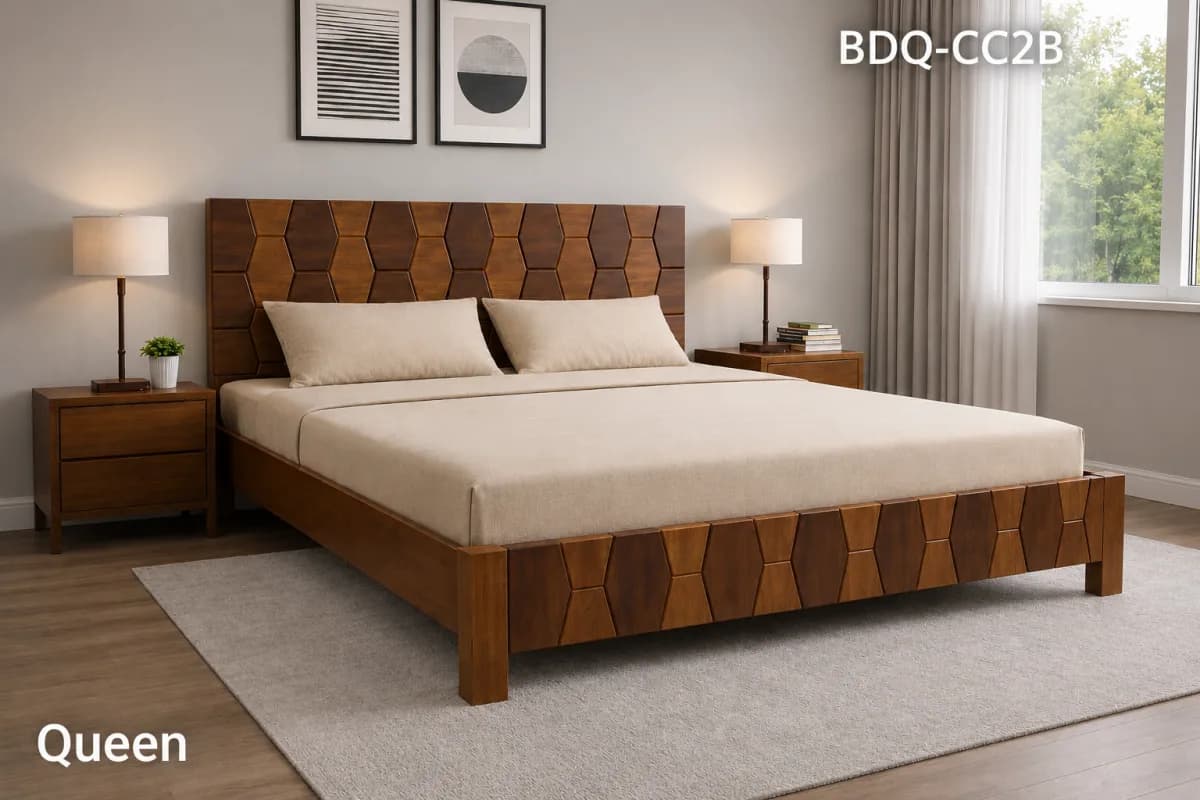 TEAK/ ROSE QUEEN BED ROSE and TEAK 3D
