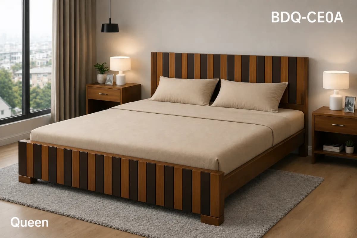 TEAK/ ROSE QUEEN BED ROSE and TEAK 3D